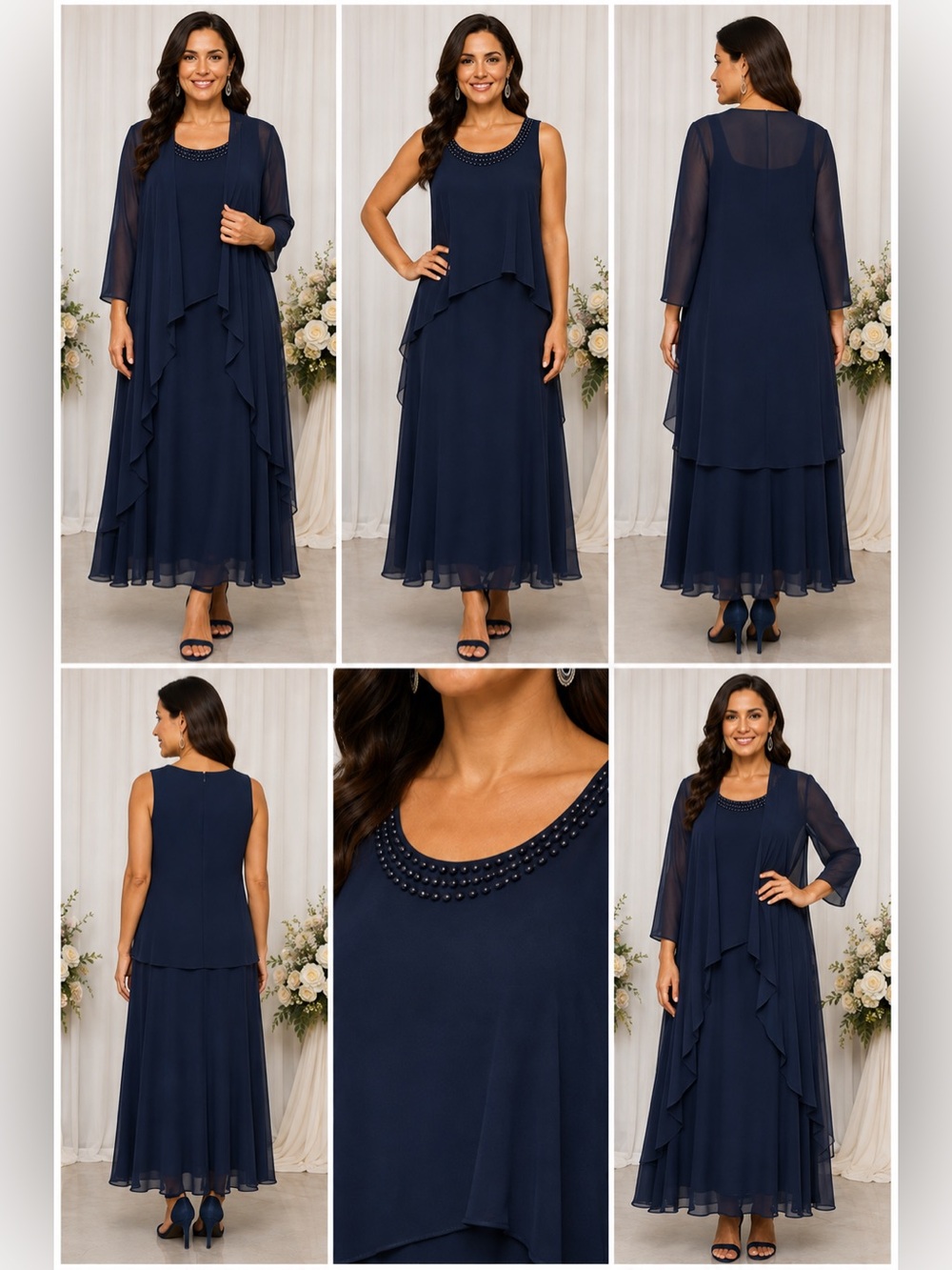 Navy Blue Chiffon Mother of the Bride Dress Jacket Size 16 NWT